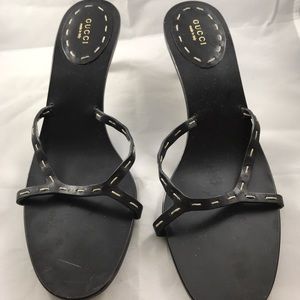 Gucci Black Leather Midi Heel Slides Size 11B